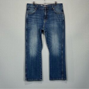 Wrangler Retro Jeans Men 36x30 Blue Relaxed Boot Stretch Distressed Medium Wash